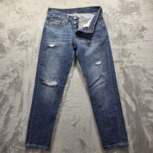Levis 501 Jeans Womens 25x28 Blue Distressed Button Fly Denim Straight Leg Pants